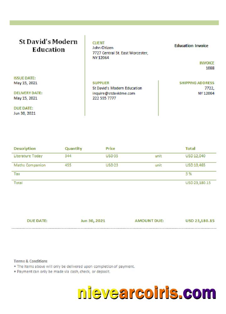 USA St David’s Modern Education invoice